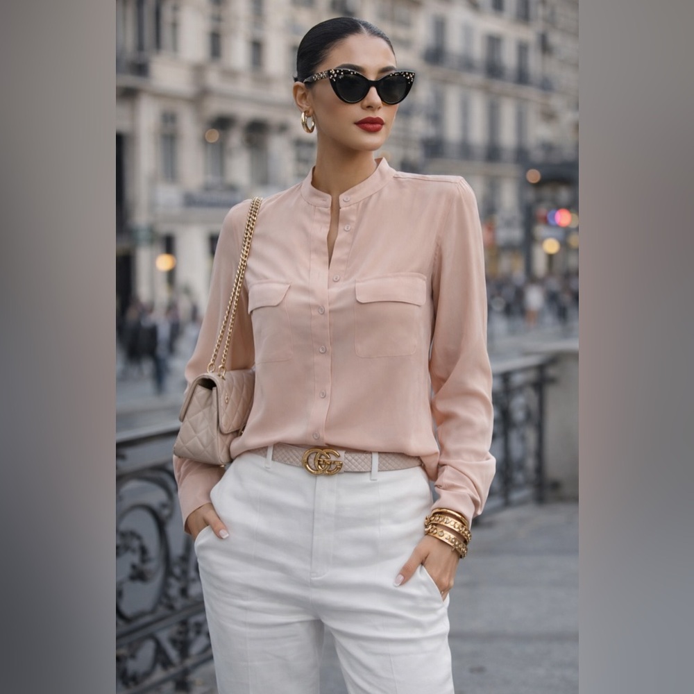 Equipment Femme Blush Pink Silk Blouse – Size Small